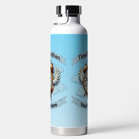 "tijd vliegt wanneer" vliegende klok waterfles (Rechts)