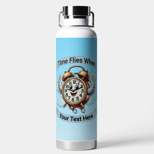 "tijd vliegt wanneer" vliegende klok waterfles (Achterkant)