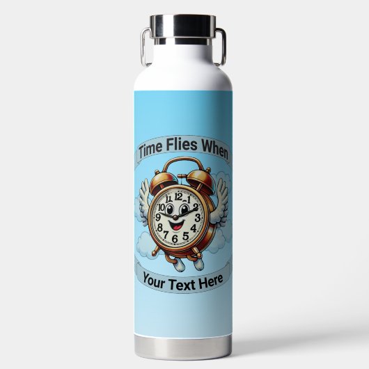 "tijd vliegt wanneer" vliegende klok waterfles (Voorkant)