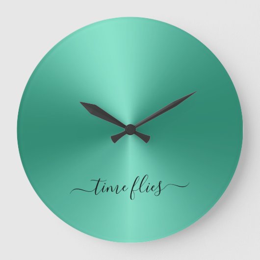 Tijd vliegt zacht groen metallisch vormig acryl grote klok (Voorkant)
