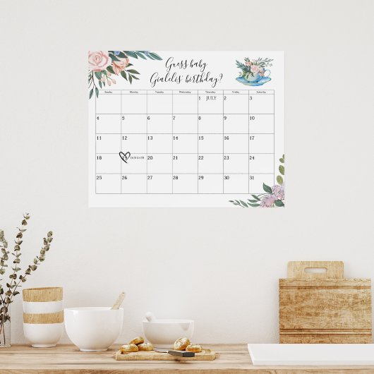 Tijd voor Baby shower van thee Vervaldatum Raad Poster (Keuken)