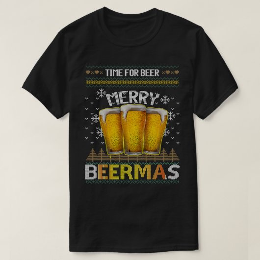 Tijd voor bierboer Merry Beermas Funny Kerstbeer L T-shirt (Design voorkant)