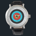 Tijd voor boogschieten - horloge<br><div class="desc">Een klok met een wit, zwart, cyaan, rood en geel boogschietdoel. om de lijnen te verwijderen!</div>