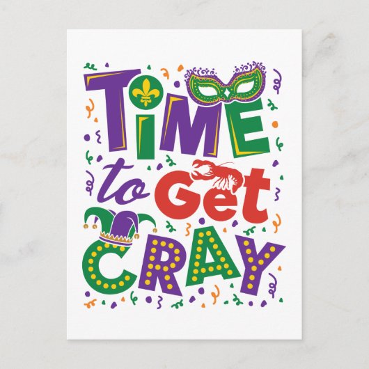 Tijd voor Cray Crawfish Mardi Gras Briefkaart (Voorkant)