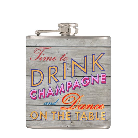 Tijd voor de Drink van Champagne Barn Board Heupfles (Voorkant)