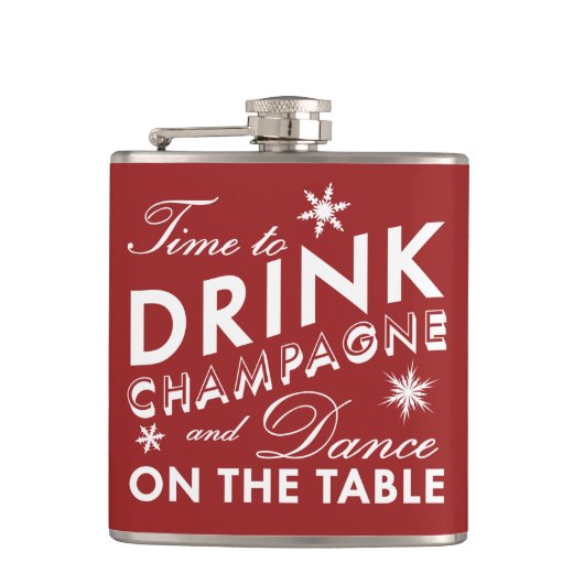 Tijd voor de Drink van Champagne Red Holiday Flask Heupfles (Voorkant)