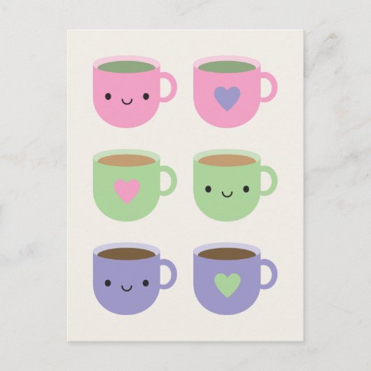 Tijd voor de Tea - Kawaii Cup in Tea Briefkaart (Voorkant)
