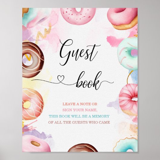 Tijd voor Donut Waterverf baby shower gast boek Poster (Voorkant)