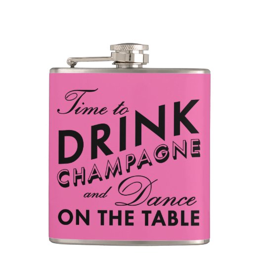 Tijd voor Drink Champagne Pink & Black Flask Heupfles (Voorkant)