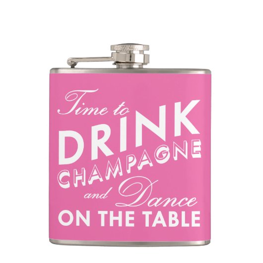 Tijd voor Drink Champagne Pink & White Flask Heupfles (Voorkant)