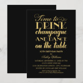Tijd voor Drink van Champagne Black Gold Birthday  Kaart (Voorkant / Achterkant)
