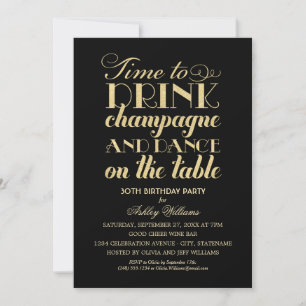 Tijd voor Drink van Champagne Black Gold Birthday  Kaart