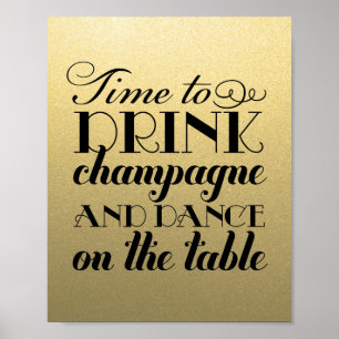 Tijd voor Drink van Champagne Quote Black Gold Wed Poster