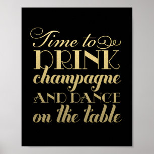 Tijd voor Drink van Champagne Quote Black Gold Wed Poster