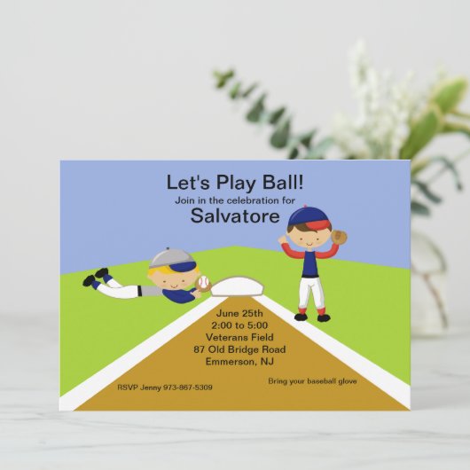 Tijd voor een bal! Uitnodiging voor honkbal (Staand voorkant)