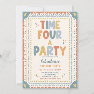 Tijd voor een Feestje Whimsical Jongen 4de Verjaar Kaart