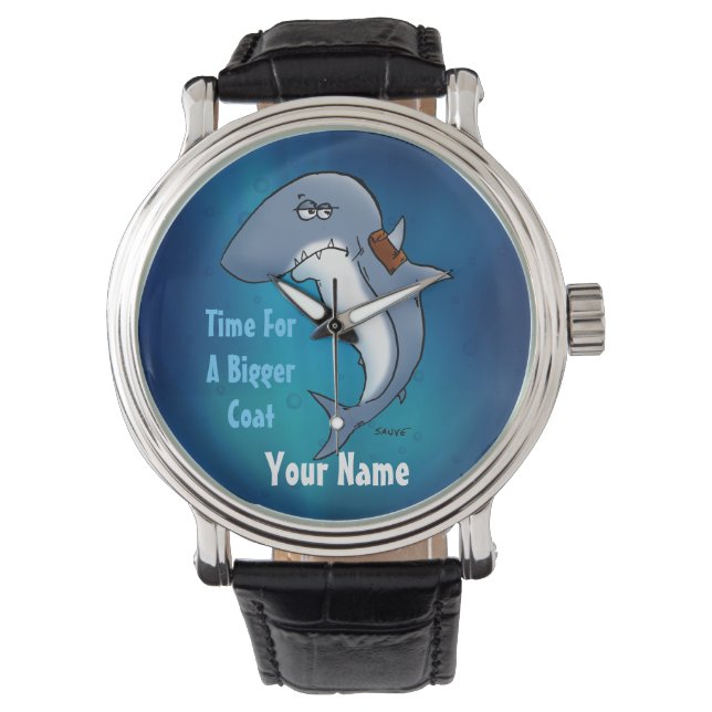 Tijd voor een grotere munt Funny Blue Shark Watch Horloge (Voorkant)