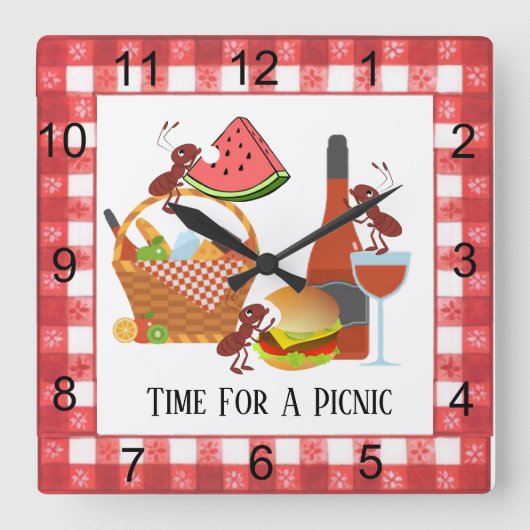 Tijd voor een picknickplein acrylwandklok vierkante klok (Voorkant)