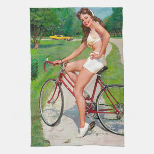 Tijd voor een Ride - Retro Pin-up Girl Theedoek