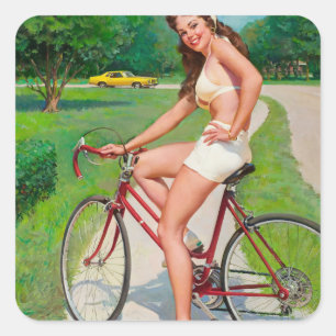Tijd voor een Ride - Retro Pin-up Girl Vierkante Sticker