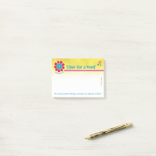 "Tijd voor een Word", Ephesians 3:20, post-it note (Op bureau)