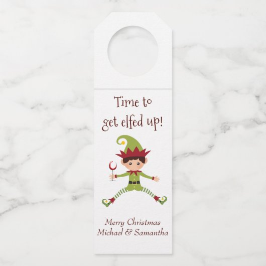 Tijd voor Elfed Up Elf Funny Christmas Flessenhanger (Voorkant)