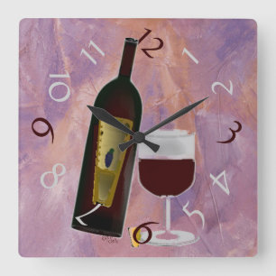 Tijd voor glas wijn vierkante klok