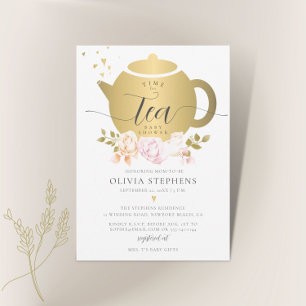 Tijd voor het Baby shower Tea Elegant Modern Gold  Kaart