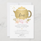 Tijd voor het Baby shower Tea Elegant Modern Gold  Kaart (Voorkant)