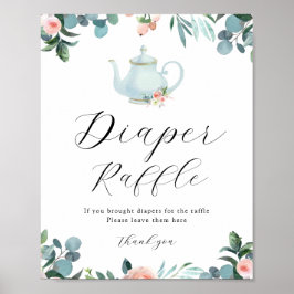 Tijd voor het Ta Blue Floral Diaper Raffle Sign Poster