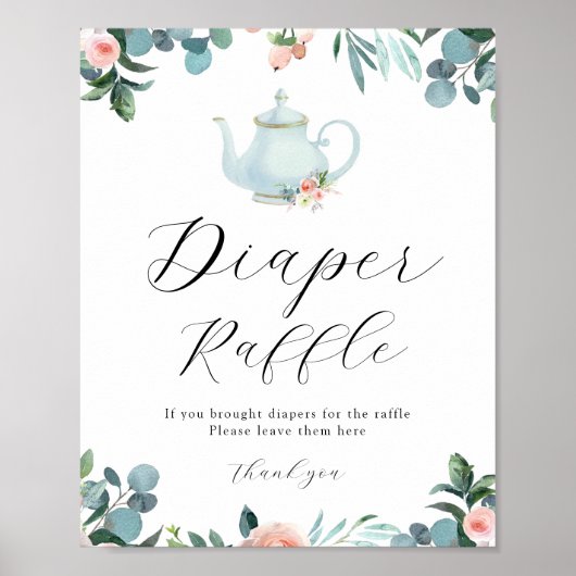 Tijd voor het Ta Blue Floral Diaper Raffle Sign Poster