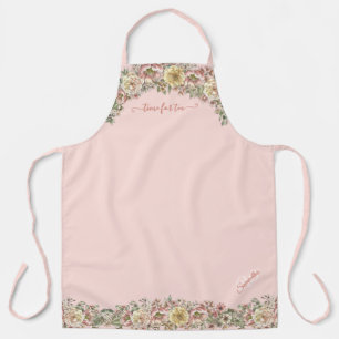 Tijd voor het tea Girly Blush Pink Floral Name Mon Schort