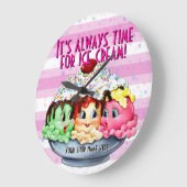 Tijd voor ijs.hand geschilderd.roze.dot.stripes grote klok (Hoek)