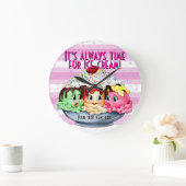 Tijd voor ijs.hand geschilderd.roze.dot.stripes grote klok (Huis)