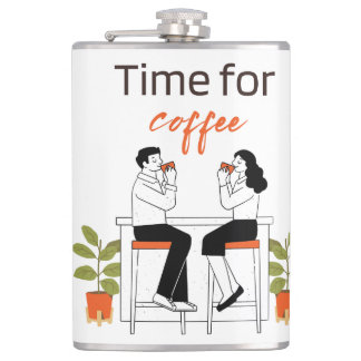 Tijd voor koffie Schattige Koppel Illustratie Mok, Heupfles