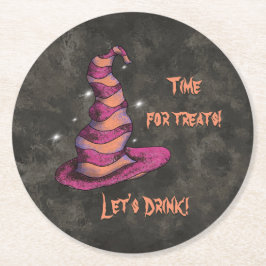 Tijd voor lekkernijen, laten we Halloween Witch Dr Ronde Kartonnen Onderzetter