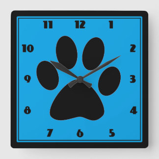Tijd voor Medium Blue Pawprint Clock voor huisdier Vierkante Klok