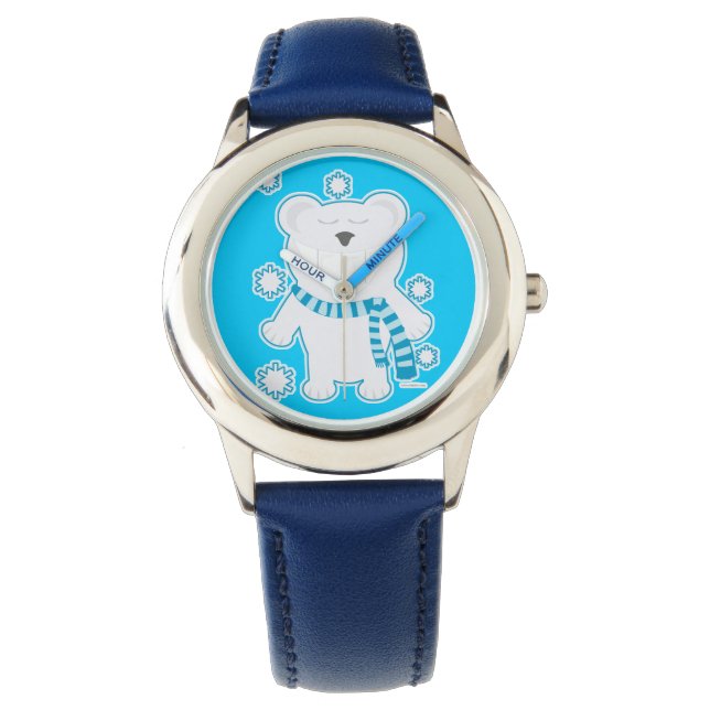 Tijd voor Molar Polar-Beer met Scarf-Cartoon Horloge (Voorkant)