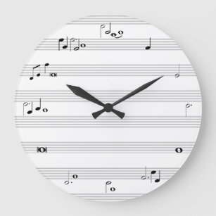 Tijd voor muzieknotities - zwart-wit grote klok