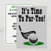 Tijd voor Par-Tee Golf Bachelorparty Uitnodiging (Voorkant / Achterkant)