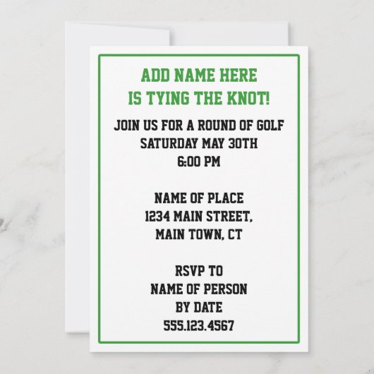 Tijd voor Par-Tee Golf Uitnodiging voor vrijgezell (Achterkant)