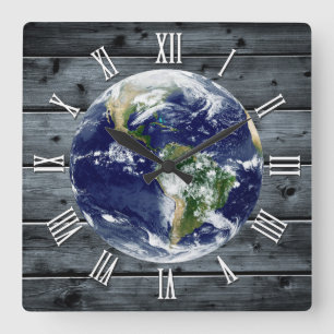 Tijd voor Planet Earth, trendy Rustic Wood Vierkante Klok