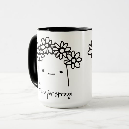Tijd voor Spring Black and White Illustration Flow Mok (Voorkant links)
