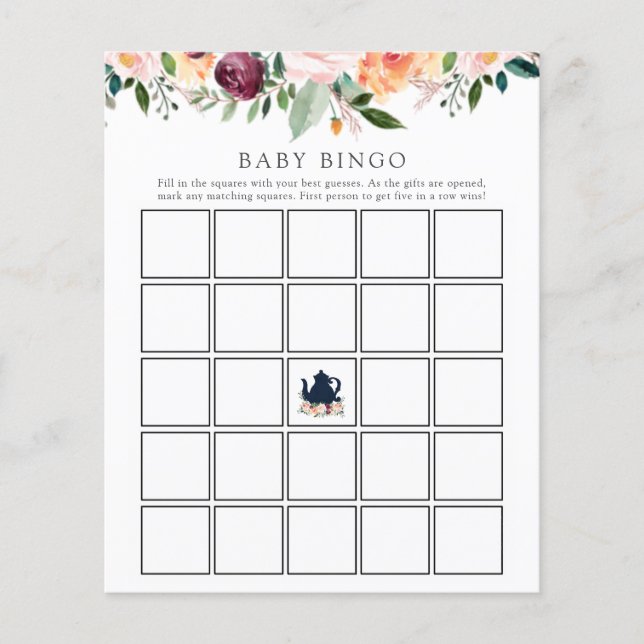 Tijd voor Tea Baby Bingo Game Card (Voorkant)