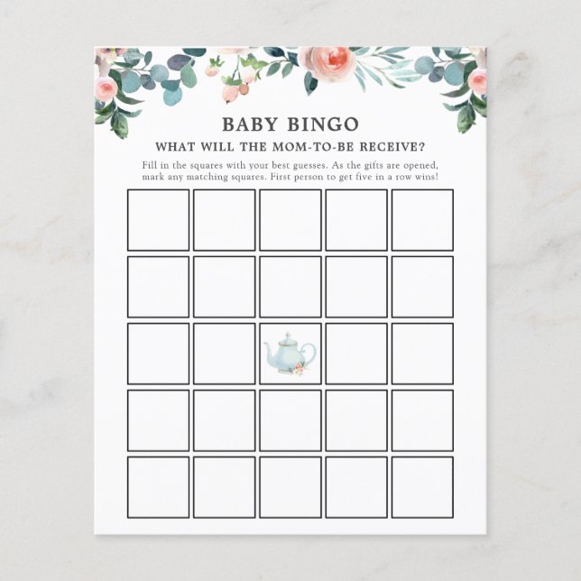 Tijd voor Tea Baby Bingo Game Card (Voorkant)