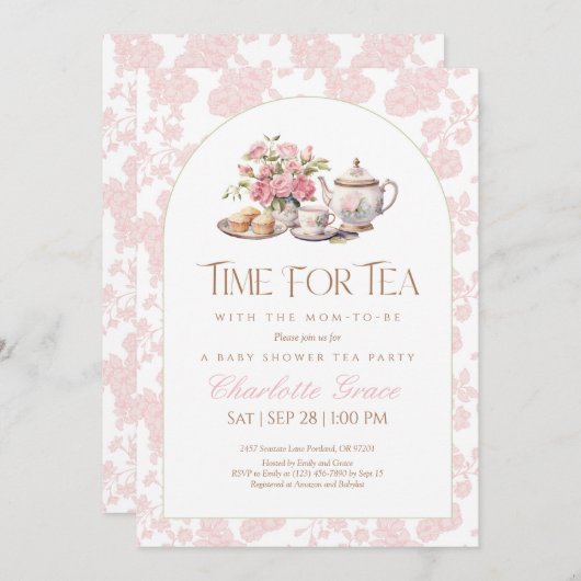 Tijd voor Tea Baby shower Invitation Bedankkaart (Voorkant / Achterkant)