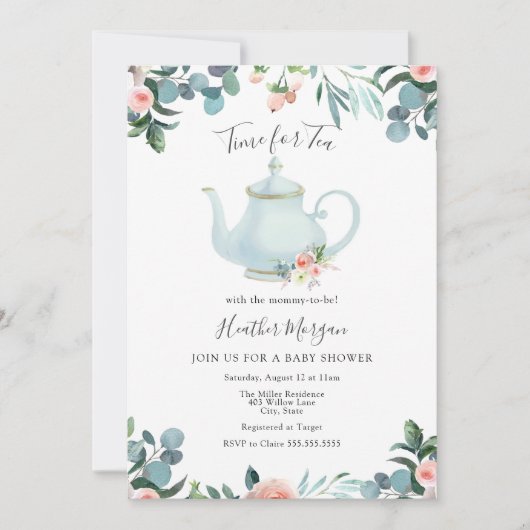 Tijd voor Tea Baby shower Invitation Kaart (Voorkant)