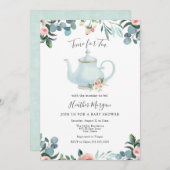 Tijd voor Tea Baby shower Invitation Kaart (Voorkant / Achterkant)