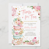 Tijd voor Tea Baby shower Invite Tea Party Brewing Kaart (Voorkant)