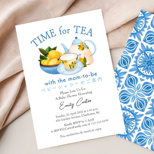 Tijd voor Tea Baby shower Teacup Citrus Blauw Kaart